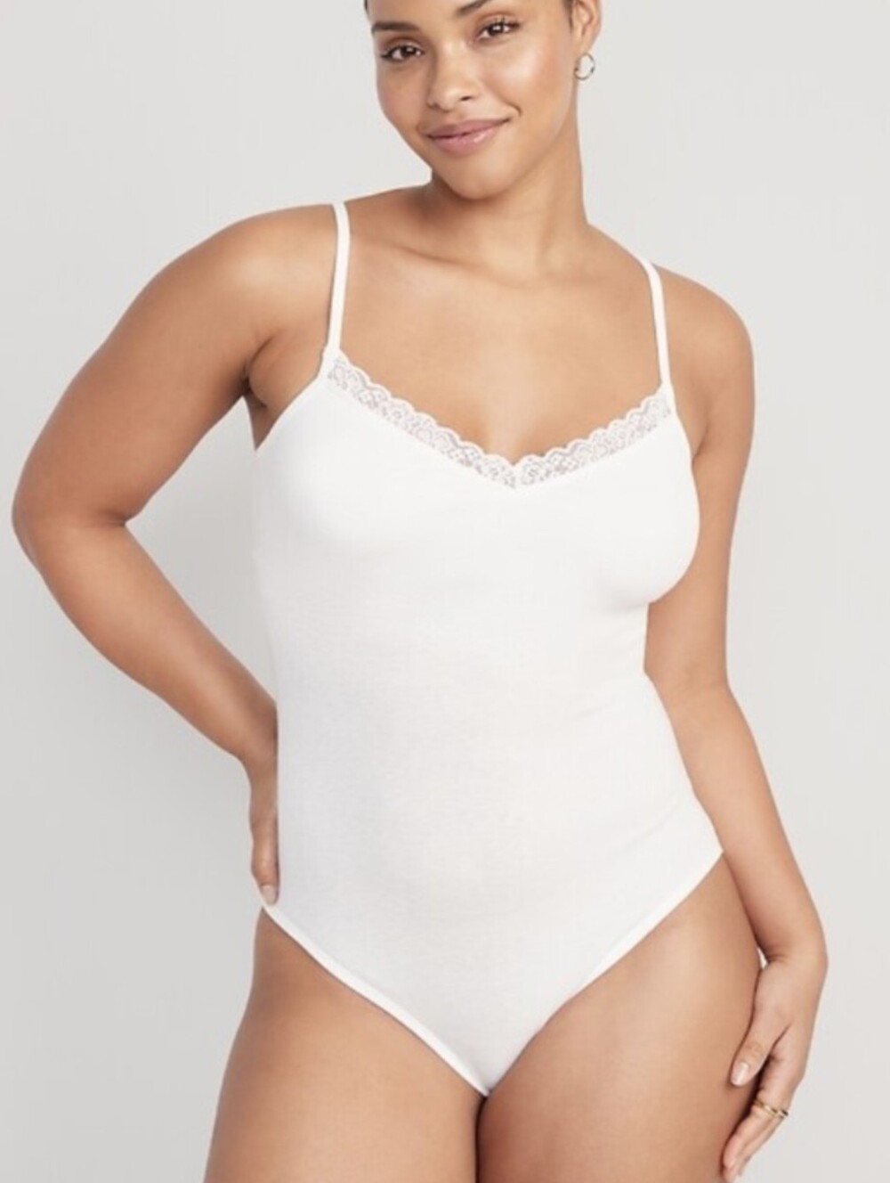 NWOT Old Navy White Rib Knit Lace-Trim V-Neck Bodysuit, size XL